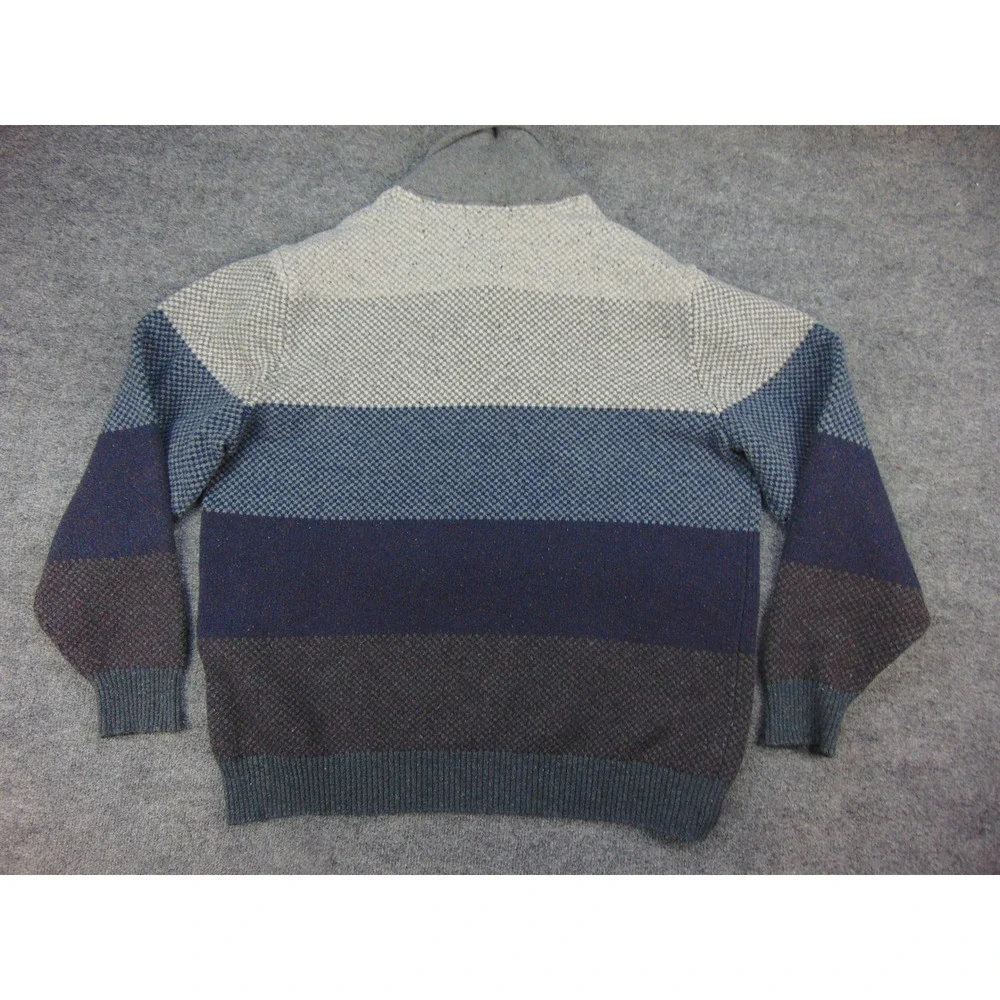 Tricots St Raphael Sweater Mens 2XL Shawl Collar Blue Gray Striped Grandpacore